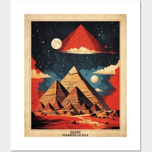 Egypt Pyramids of Giza Starry Night Vintage Poster Travel Tourism Posters and Art